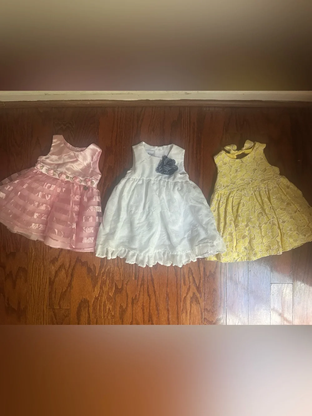 The Childrens Place Yellow, White & Pink Baby Dresses Size 3-6, 9-12 & 12 months